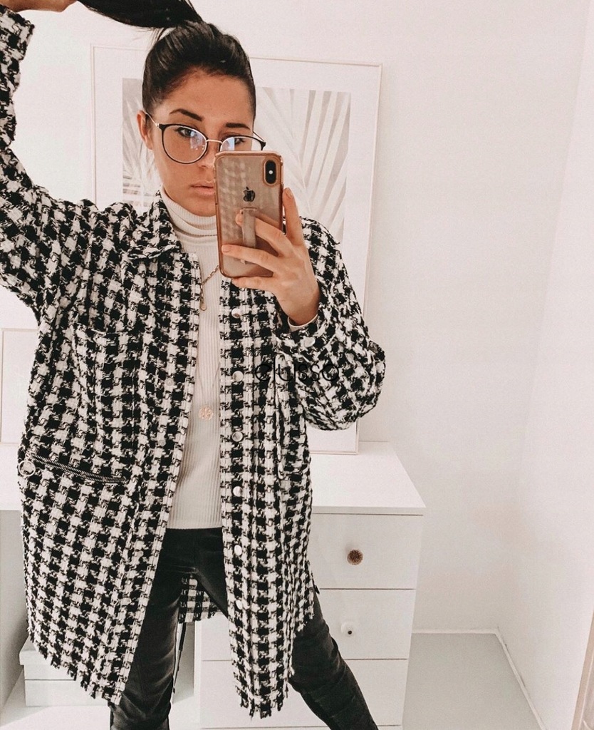 ZARA KURTKA KOSZULOWA W PEPITKĘ TWEED PEPITKA S 36