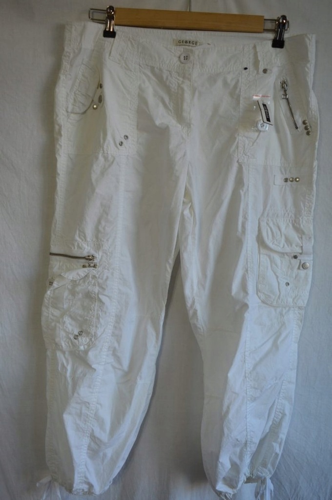 białe spodnie bojówki cargo shabby lagenlook 44