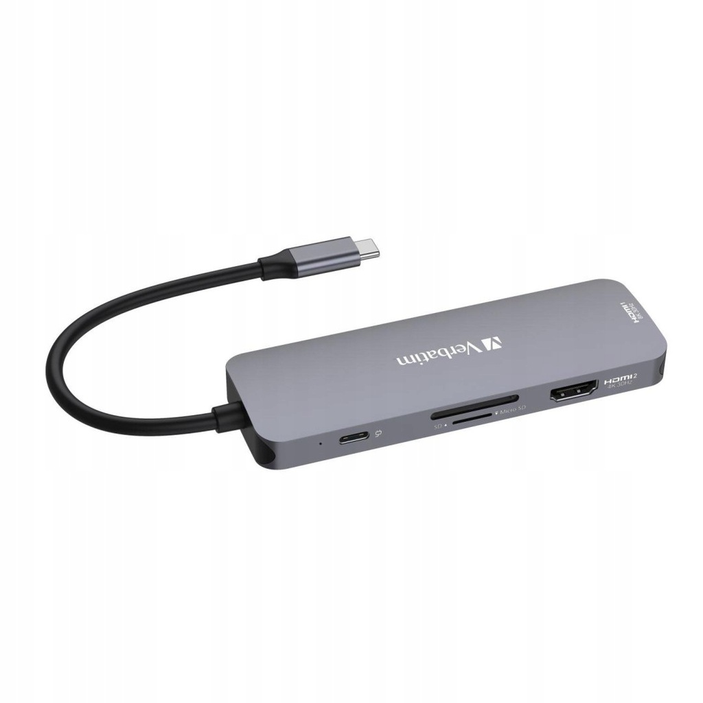Hub USB Verbatim Multi Port CMH-08: 1x USB-C PD, 3xUSB-A 3.0, 2xHDMI, SD/mi