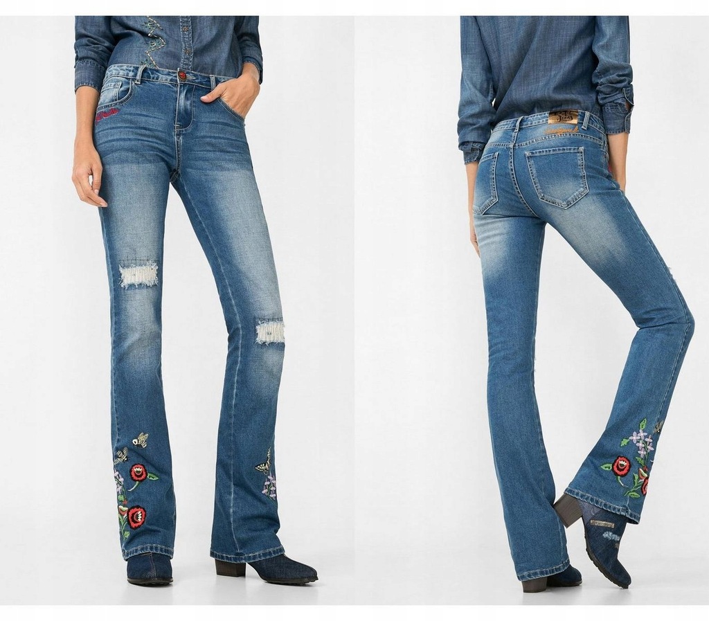 DESIGUAL Niebieskie jeansy hafty dzwony (26)