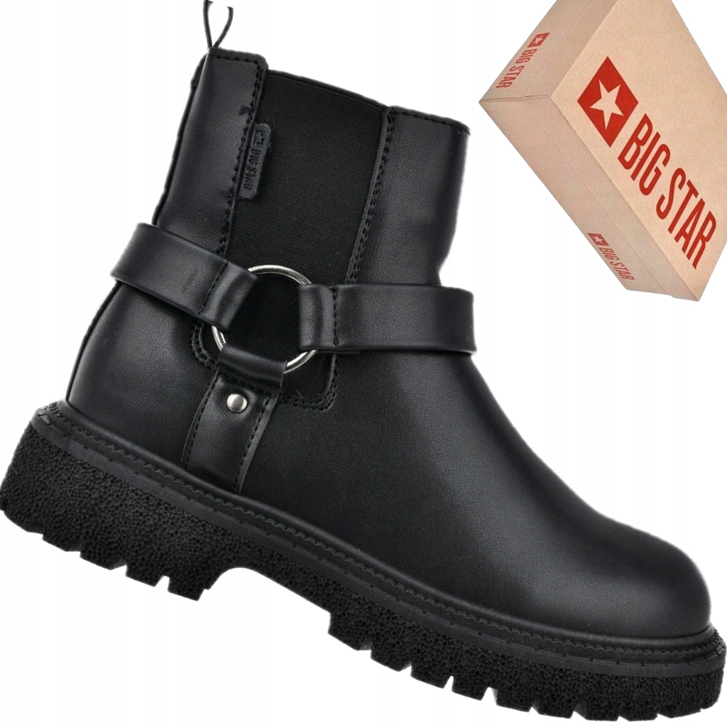 Botki damskie Big Star OO274A128 czarne z paskiem rockowe na jesień