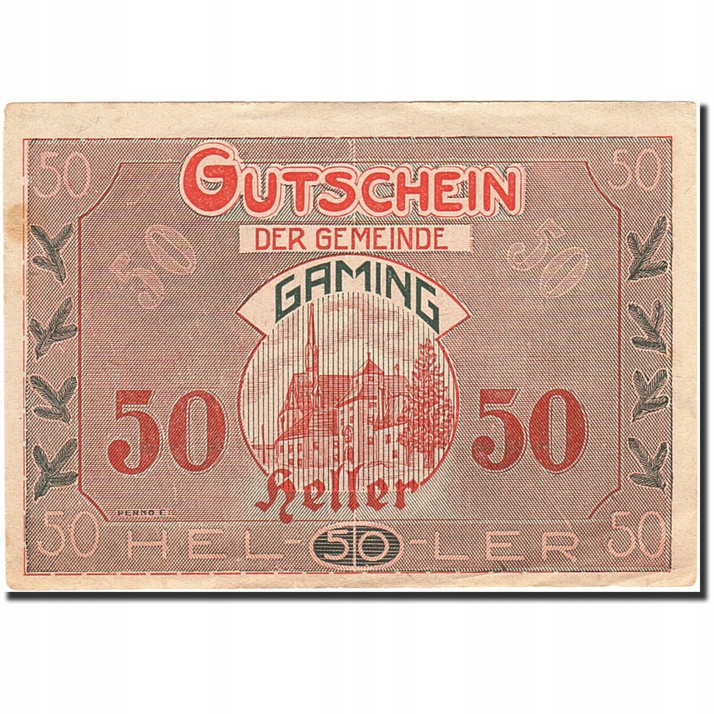 Banknot, Austria, Gaming, 50 Heller, Eglise, 1920,