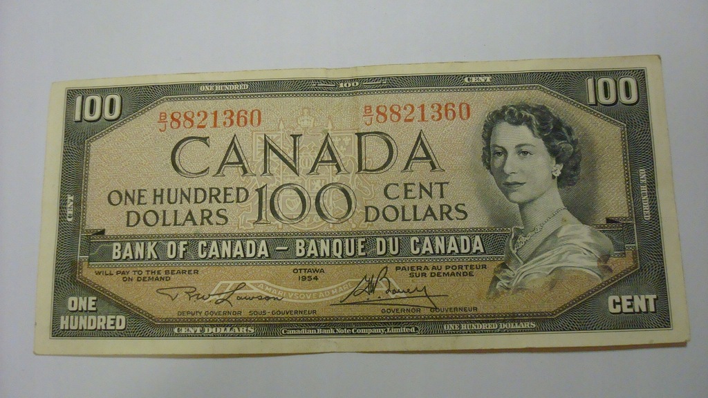 Banknot - Kanada 100 dolarów 1954 stan 3+