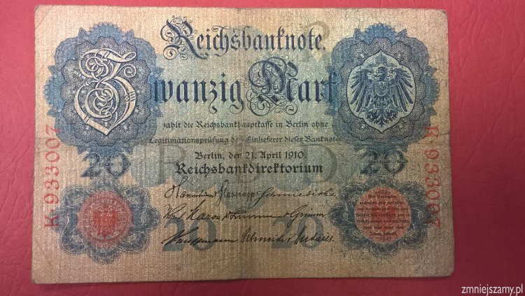 Niemcy - Oryginalne 20 marek z 1910 r. - seria K