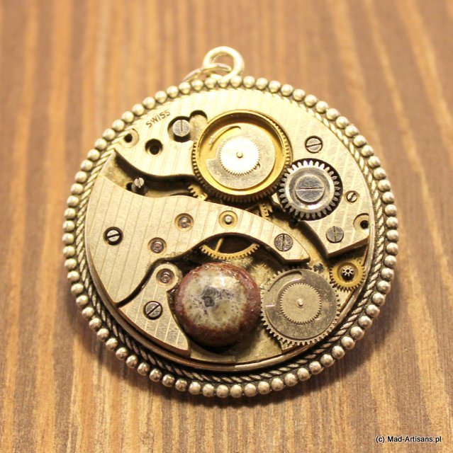 Wisior mechanizm werk ceramika handmade steampunk