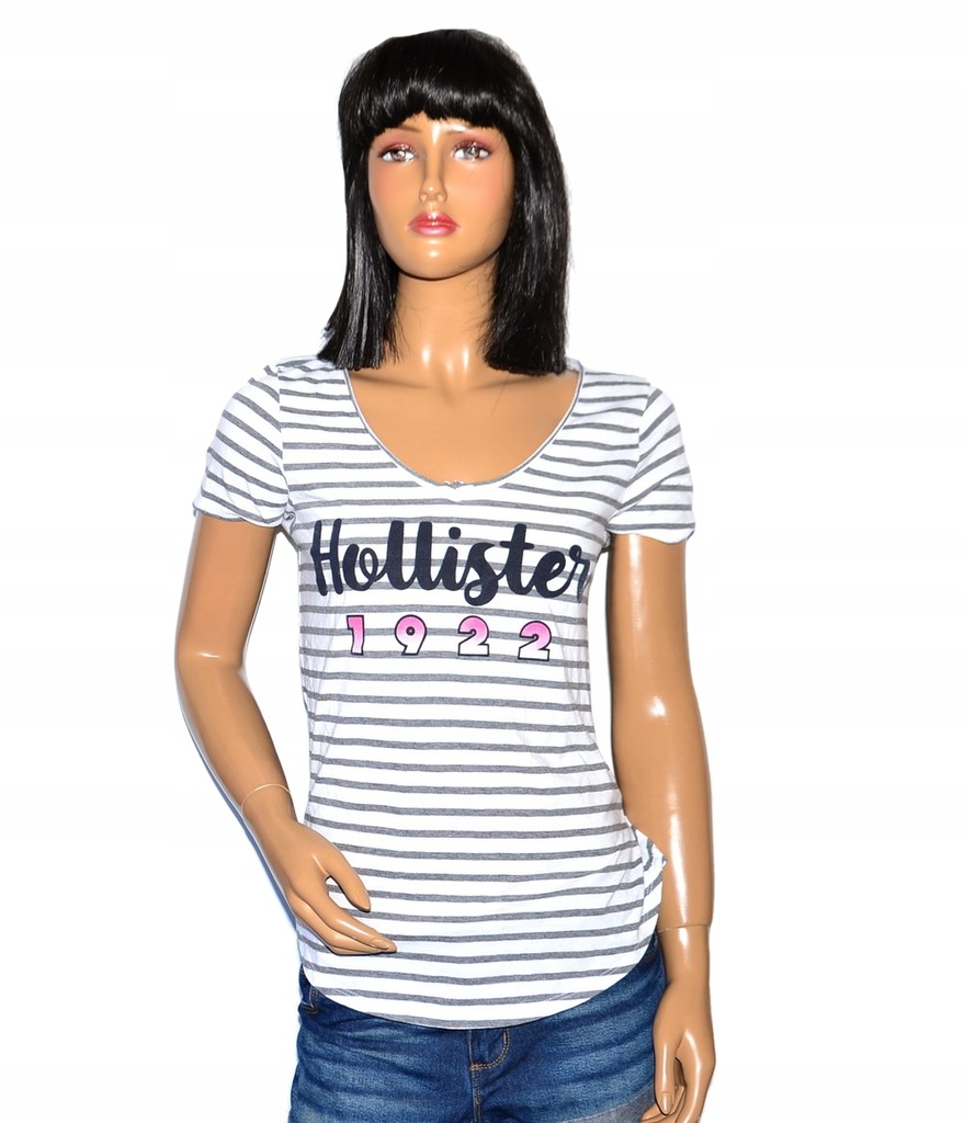 HOLLISTER T-SHIRT KOSZULKA PASKI PRINT XS/S