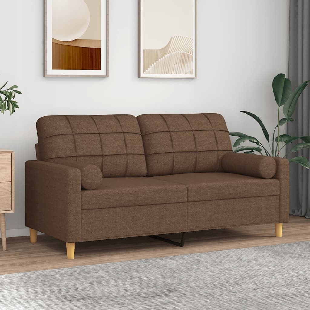VidaXL 2-osobowa sofa z poduszkami, brązowa, 140 cm, tkanina