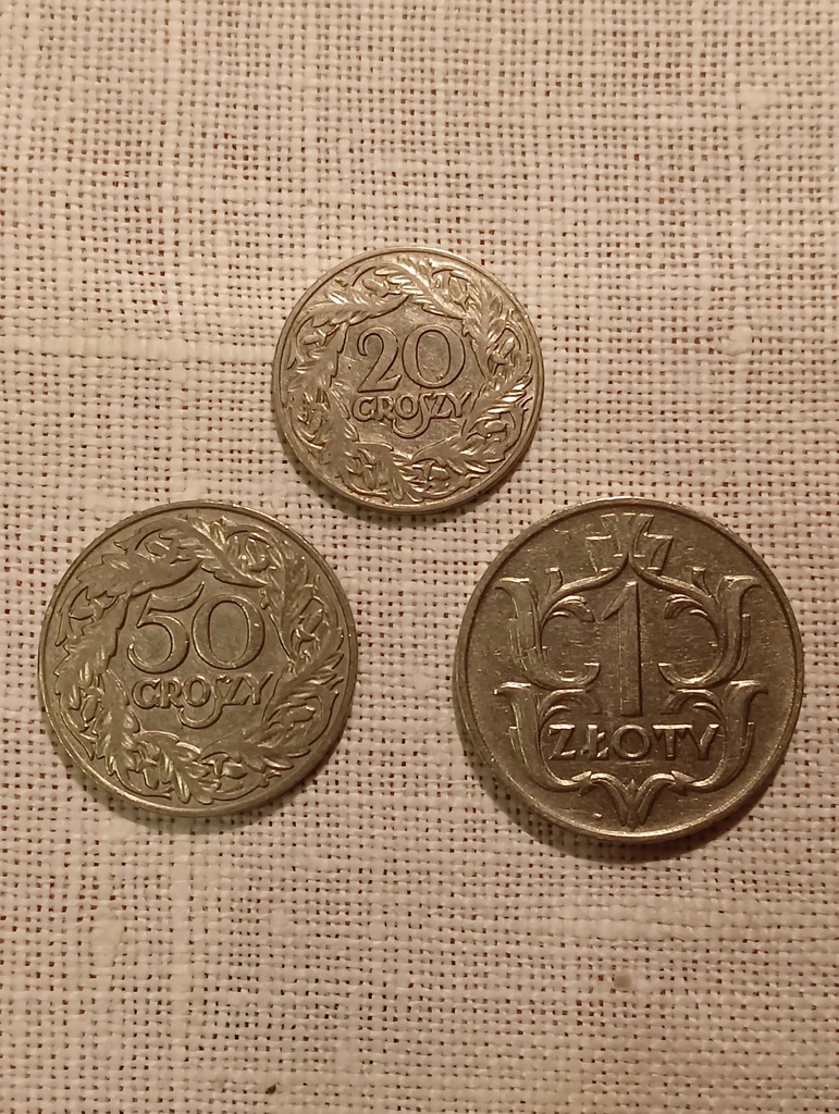 Stare monety 20, 50 gr 1923, 1 zł 1929 r
