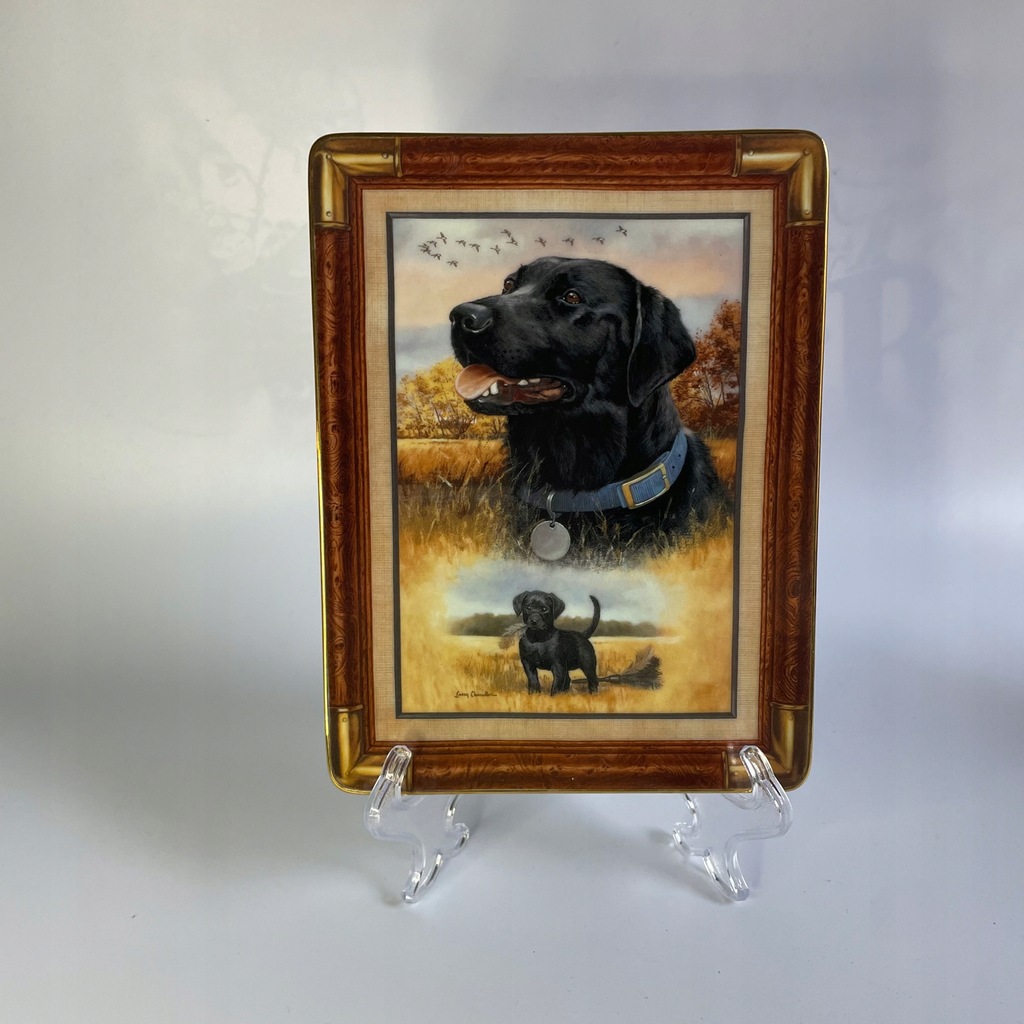 Szczeniak i pies najlepszy w rasie - czarny Labrador dekoracyjny talerz