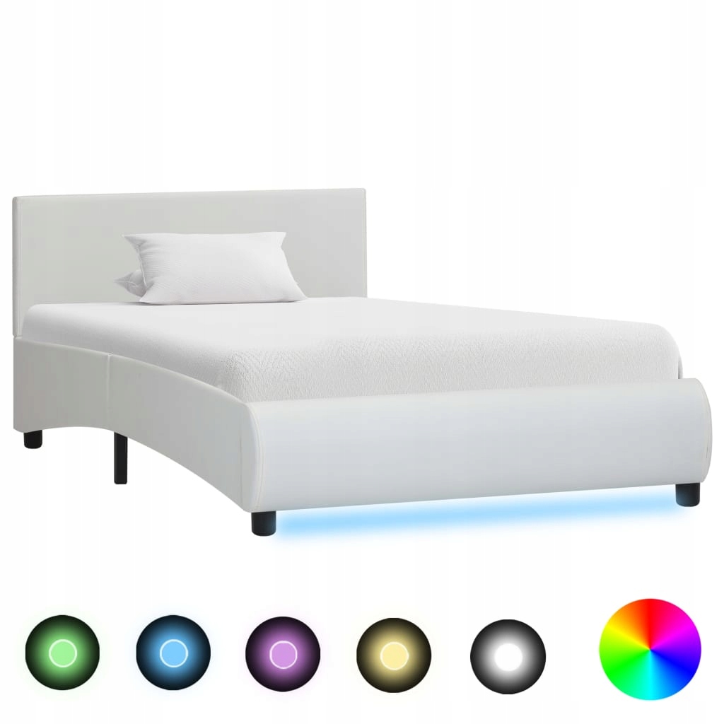 Rama łóżka z LED, biała, sztuczna skóra, 100 x 200