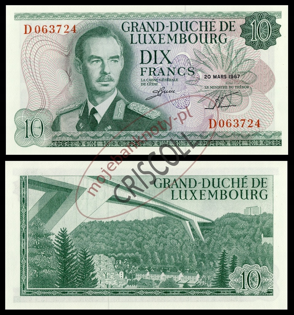 Luksemburg 10 franków 1967r. P-53 UNC