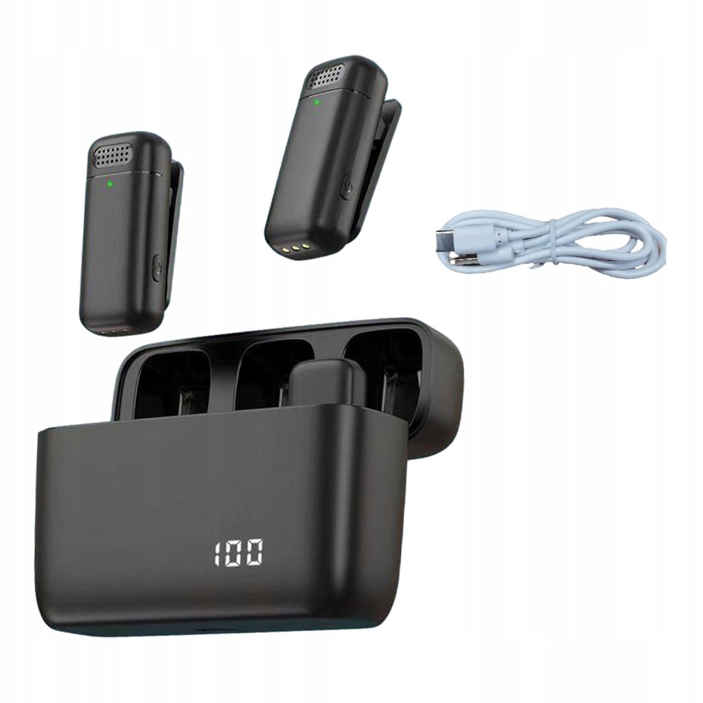 2x Wireless Lavalier Microphone Real Time Power Display with Noise Black