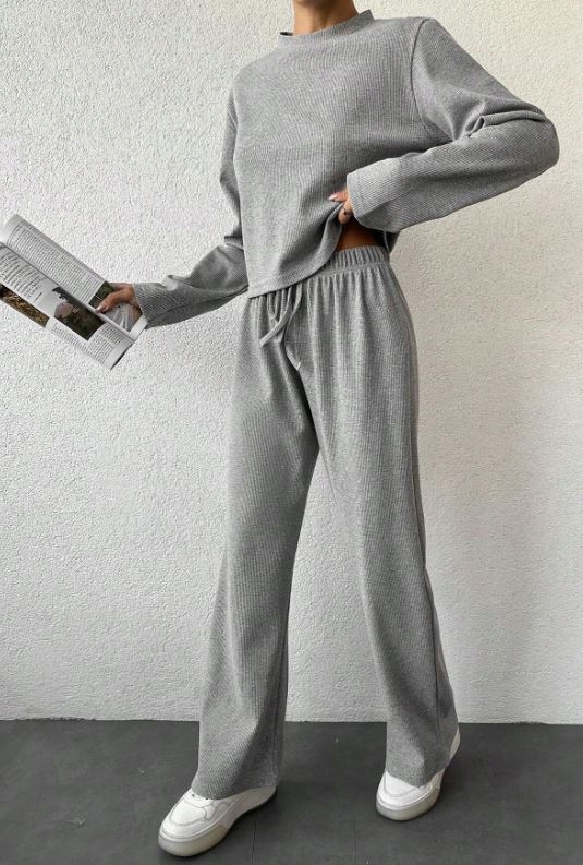 SHEIN KOMPLET DRESOWY DAMSKI SZARY SPODNIE+BLUZA JEDNOLITE L 830