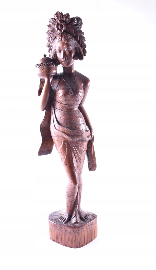 Indonezyjka Z Bali XX wiek rzeźba mahoń 79 cm