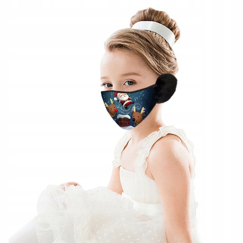 Świąteczna maska / maseczka na twarz dla dzieci z nausznikami - renifer
