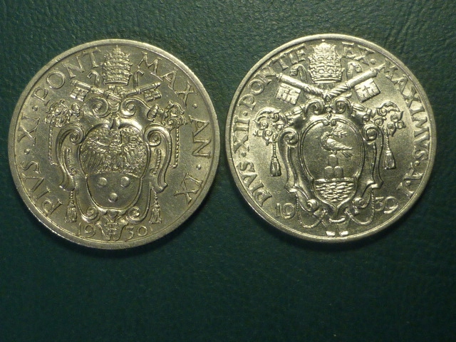 Zestaw Watykan,2 x 20 Centesimi 1930r.+ 1939r.