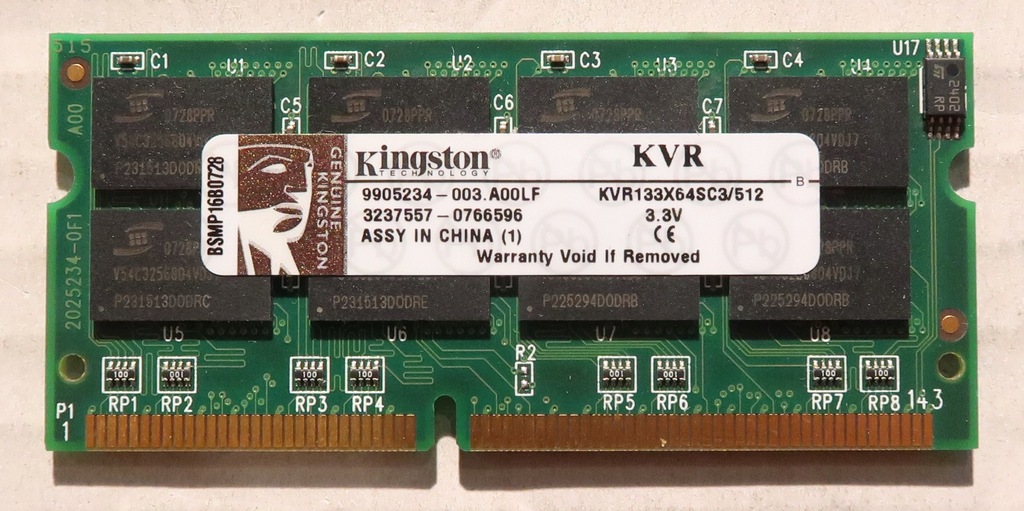 Pamięć 512MB SDRAM PC133S 133MHz SODIMM KINGSTON