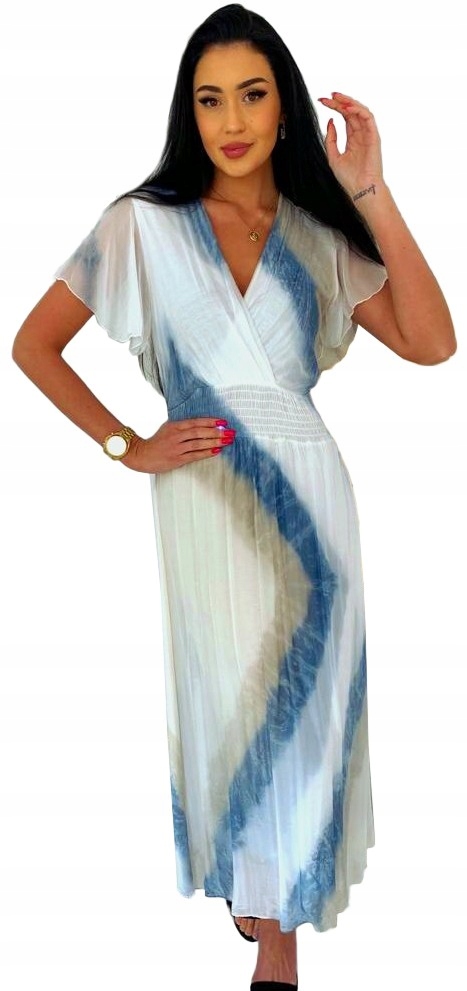 Włoska OMBRE BOHO sukienka jedwabna maxi zwiewna