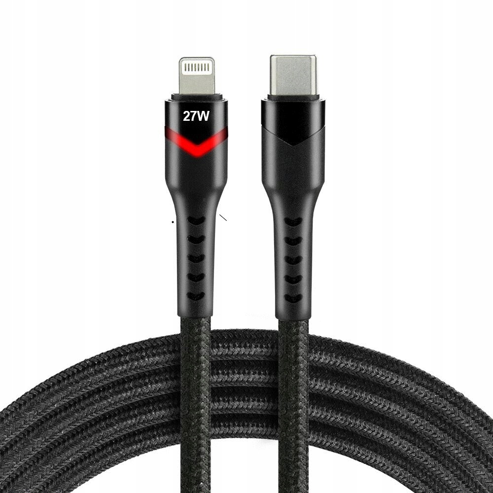 Kabel przewód everActive CBB-1CIR 1m USB-C Lightning LED RGB do iPhone 27W