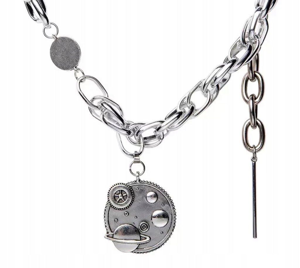 ŁAŃCUCH SREBRNY CHOKER PLANETA KOSMOS COIN MONETA