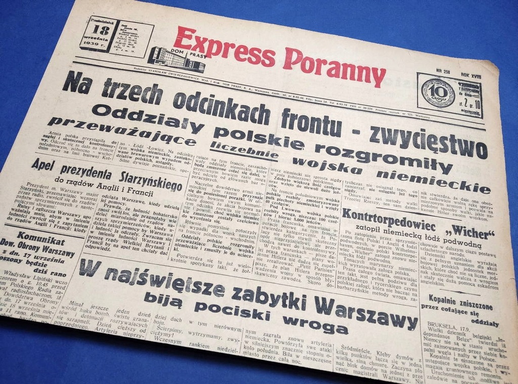 WOJNA - Oryginalna polska gazeta z września 1939