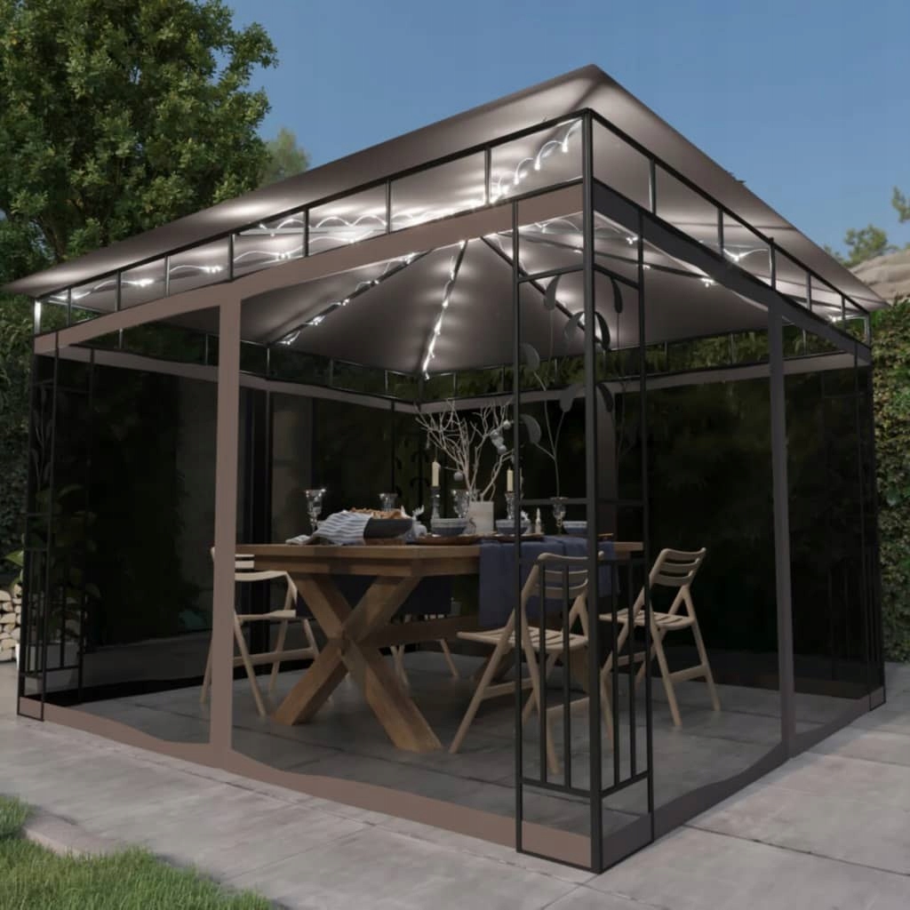 ALTANA Z MOSKITIERĄ I SZNUREM LAMPEK LED 3X3X2,73CM TAUPE