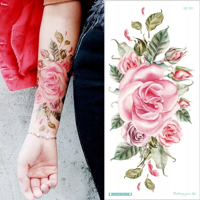Sexy kobiety tymczasowe tatuaże realistyczne Lotus Rose Flower tatuaż