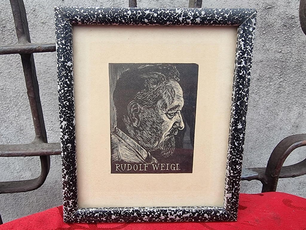 Stara grafika linoryt Rudolf Weigl