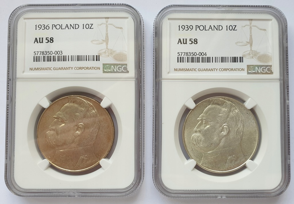 10 zł - Piłsudski 1936 i 1939 NGC AU58