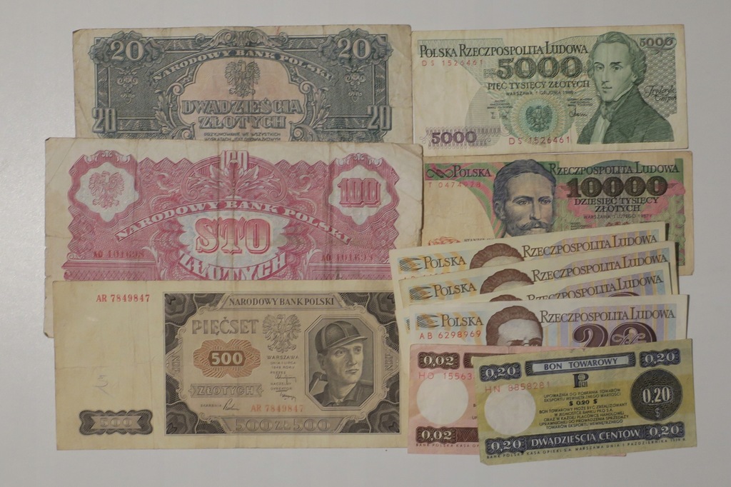 Zestaw banknotów PRL, 11 szt., kilka rzadszych