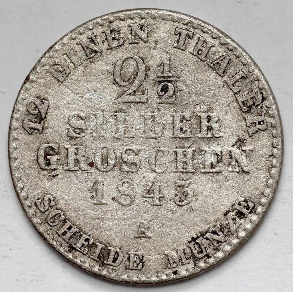 120. Niemcy, Prusy, Fryderyk Wilhelm III, 2 i 1/2 srebrnego grosza 1843-A