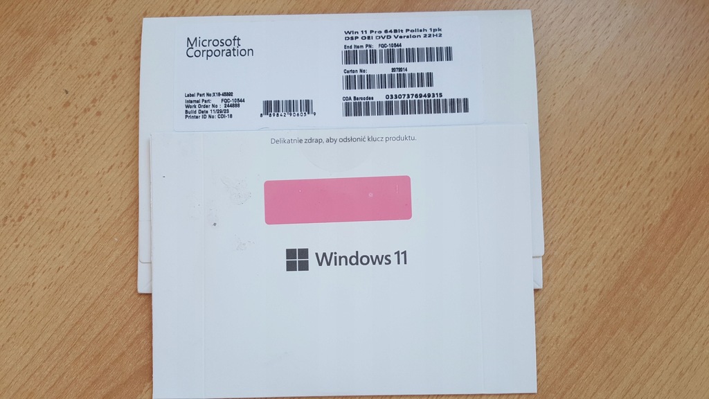 Oryginalna płyta DVD Microsoft Windows 11 Pro PL