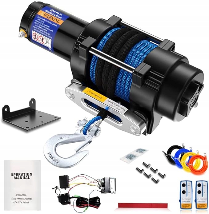 Anbull Wciągarka elektryczna 12 V, 4500 lbs/2045 kg, linka syntetyczna