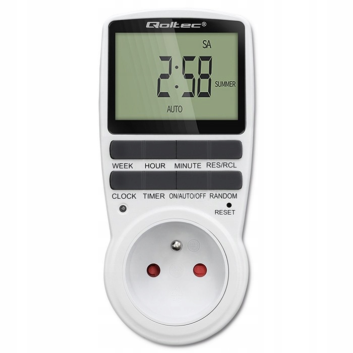 QOLTEC Elektroniczny programator czasowy PC0628 | 3680W | 16A | LCD