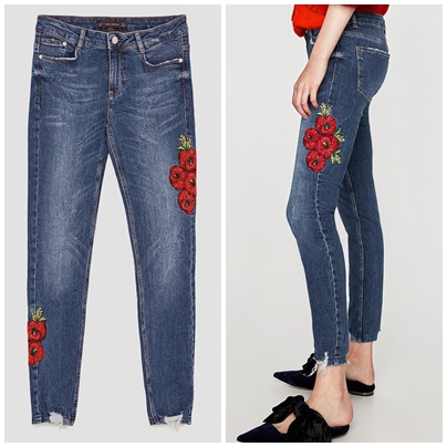 ZARA JEANSY SKINNY WYCIERANE HAFTY KWIATY M/38