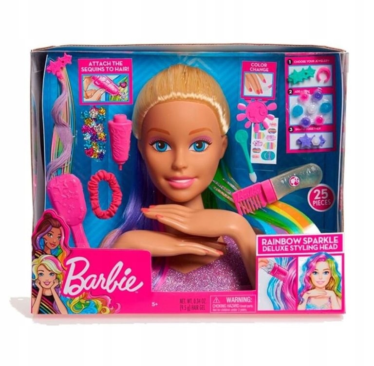 BARBIE DELUXE GŁOWA DO STYLIZACJI TĘCZOWE WŁOSY