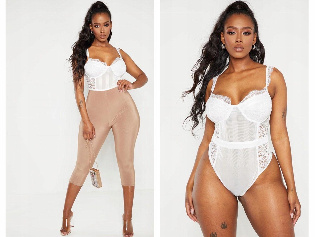 I012B31 PrettyLittleThing KORONKOWE BODY ECRU 40