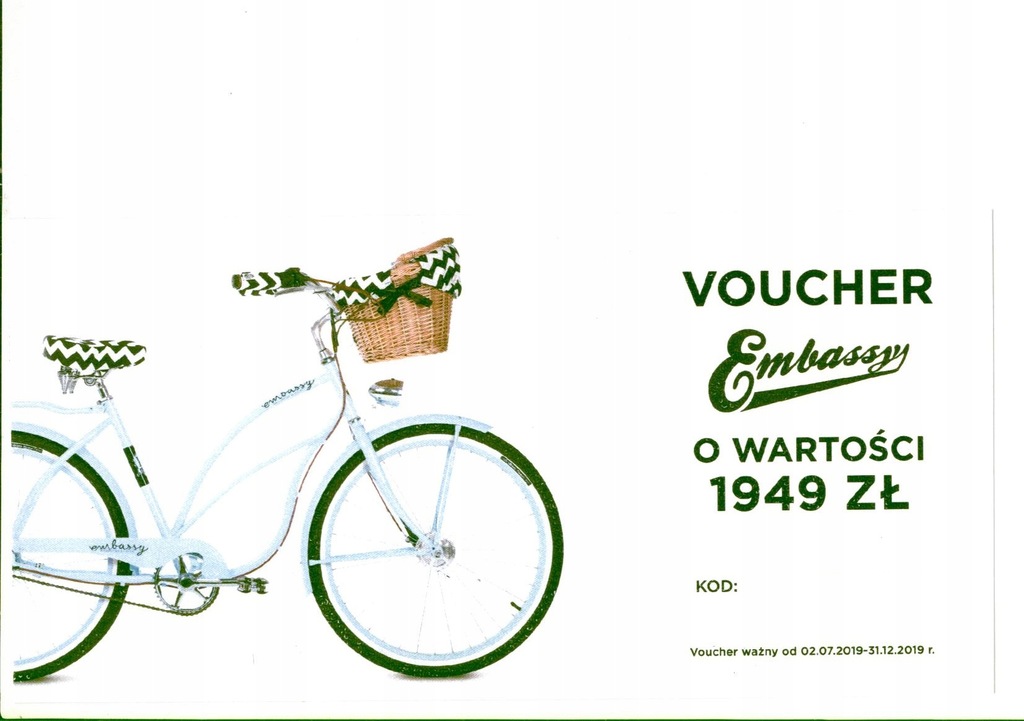 Voucher na rower firmy Embassy, o wartości 1949zł