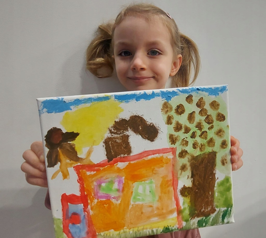 Obraz _szczęśliwy domek_ namalowany przez 4-latkę