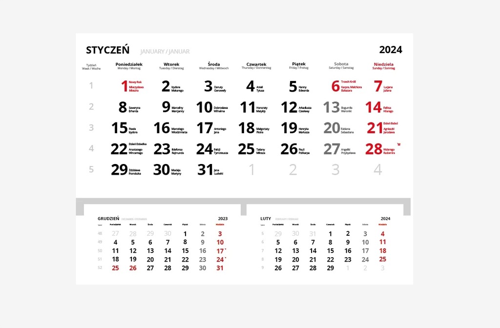 Kalendarz - kalendaria jednodzielne 2024- 50 kpl