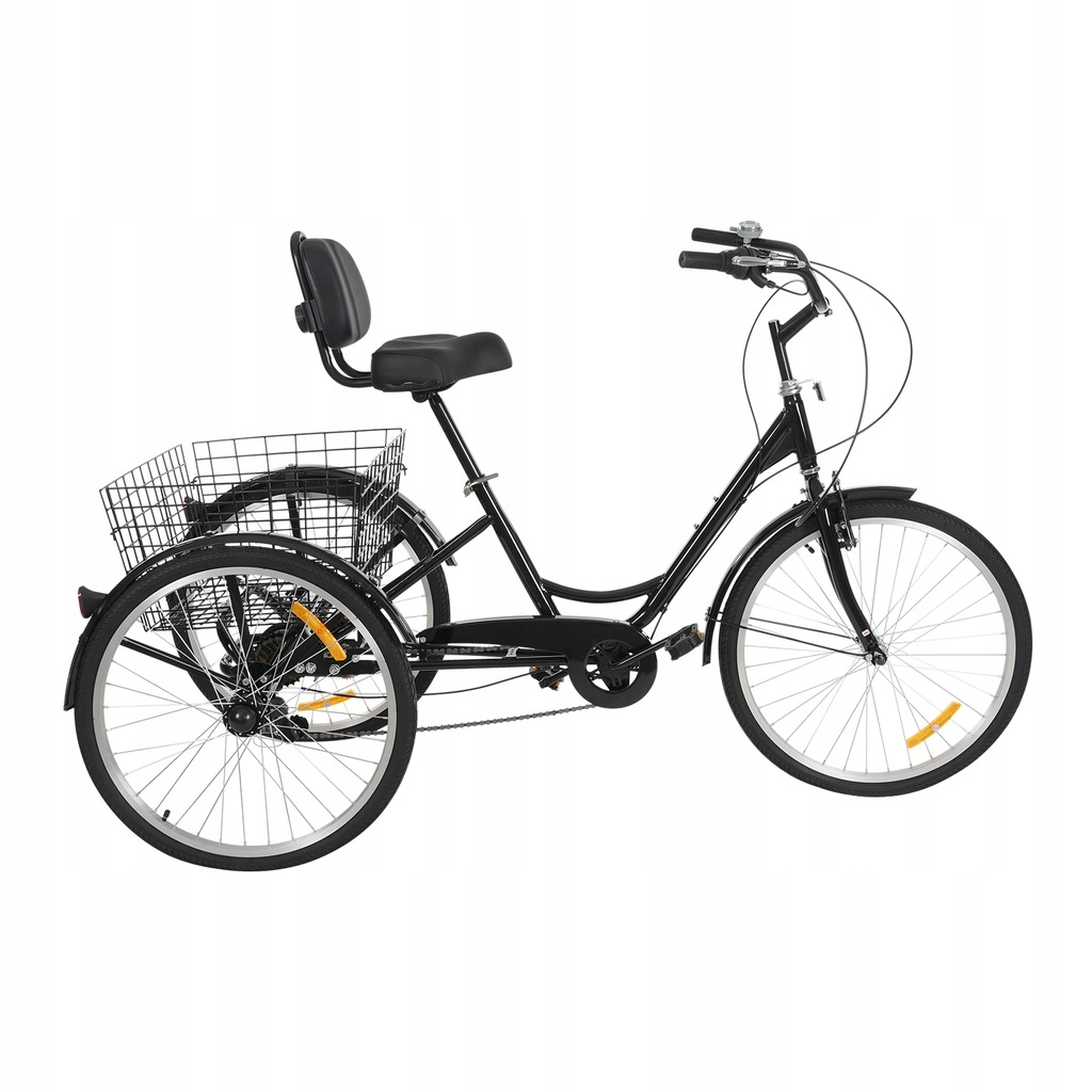 24” 7-speed black tricycle with lights