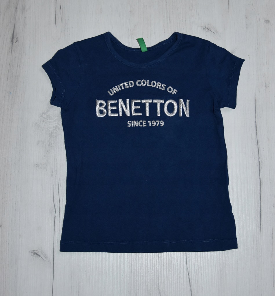 Benetton T-shirt rozmiar 110 granat srebrny napis