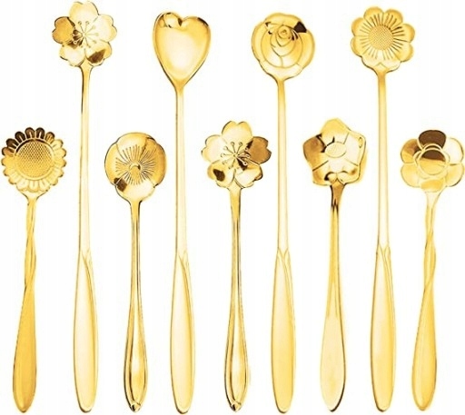 9Szt Flower Spoon Zestaw łyżeczek do kawy (Złoto)