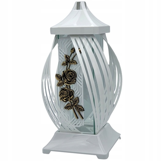 Bardzo Duży Znicz na Grób Biały Lampion na Wszystkich Świętych Wstęga 40cm