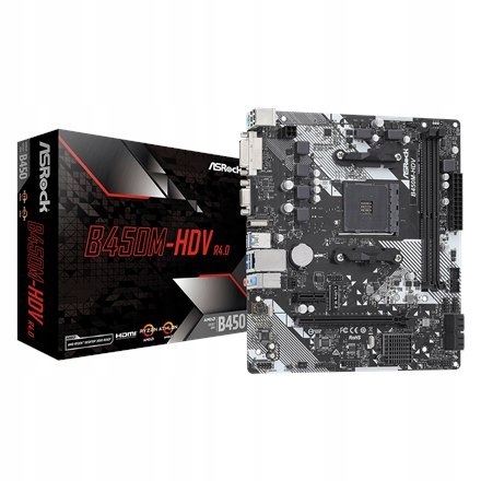 ASRock B450M-HDV R4.0 Rodzina procesorów AMD, Gniazdo procesora AM4, DDR4 D