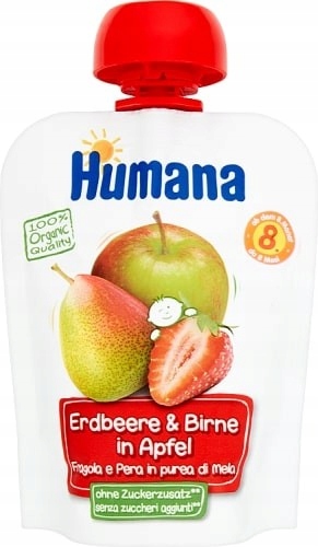 Humana 100% Organic Mus jabłko-gruszka- truskawka, 90g