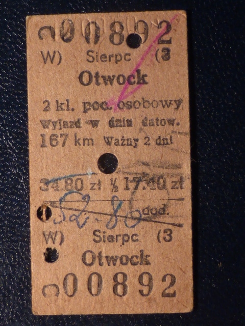 Bilet PKP,Sierpc-Otwock,1960r.