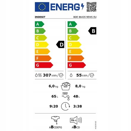 INDESIT Pralka z suszarką BDE 86435 9EWS EU Klasa