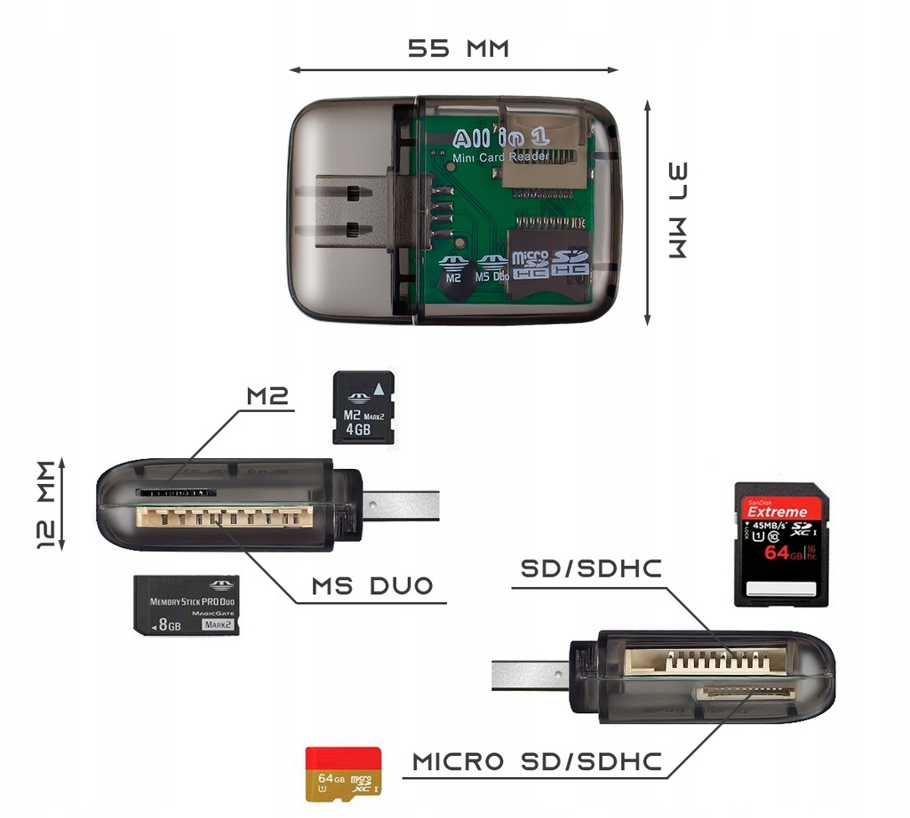 Купить ВСЕ В ОДНОМ USB 2.0 СЧИТЫВАТЕЛЬ КАРТ ПАМЯТИ SD MMC: отзывы, фото, характеристики в интерне-магазине Aredi.ru