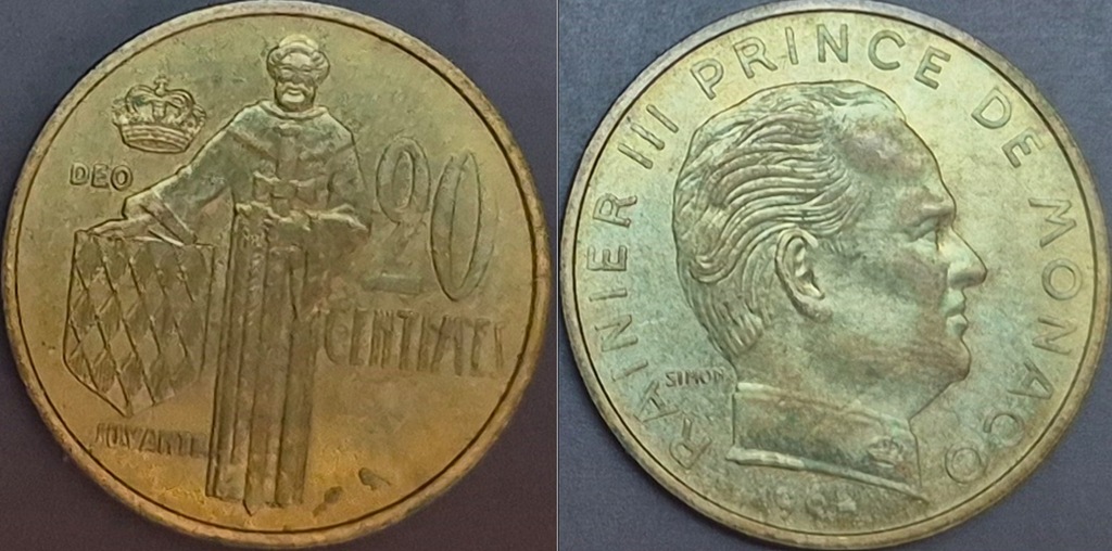 Monako 20 centimes 1962r. KM 143 Rainer III